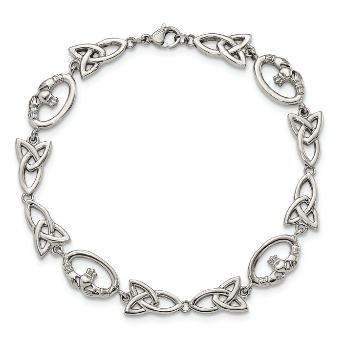 Chisel Brand Jewelry, Stainless Steel Polished Claddagh and Trinity Knot Bracelet