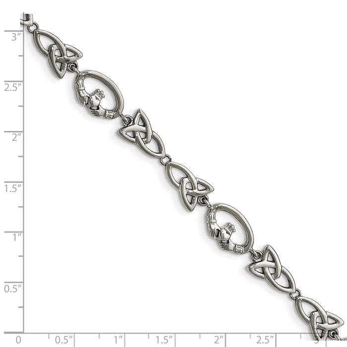 Chisel Brand Jewelry, Stainless Steel Polished Claddagh and Trinity Knot Bracelet