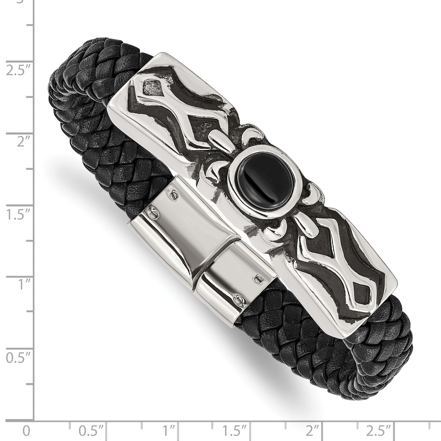 Chisel Brand Jewelry, Stainless Steel Antiqued & Polished with Black Onyx Leather Bracelet