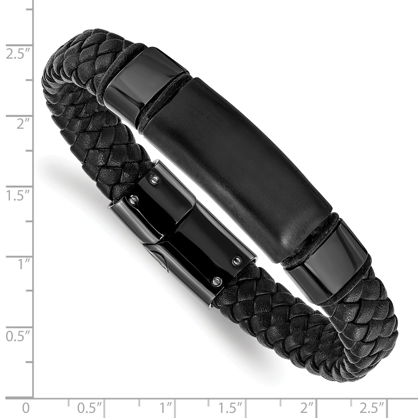Chisel Brand Jewelry, Stainless Steel Brushed & Polished Black IP-plated Braided Leather Men's Bracelet