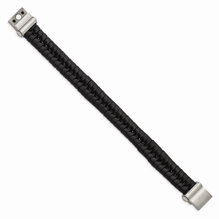 Chisel Brand Jewelry, Stainless Steel Brushed Black Leather Men's Bracelet