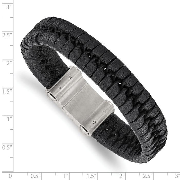 Chisel Brand Jewelry, Stainless Steel Brushed Black Leather Men's Bracelet