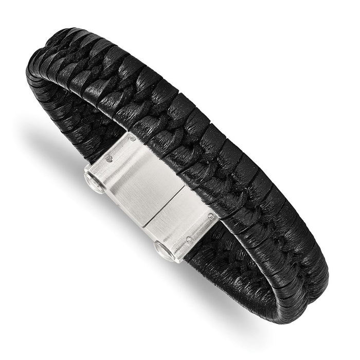 Chisel Brand Jewelry, Stainless Steel Brushed Black Leather Men's Bracelet