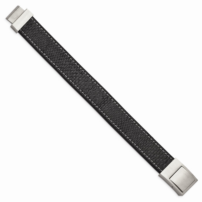 Chisel Brand Jewelry, Stainless Steel Brushed Black Leather Men's Bracelet