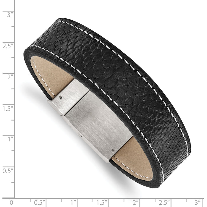 Chisel Brand Jewelry, Stainless Steel Brushed Black Leather Men's Bracelet