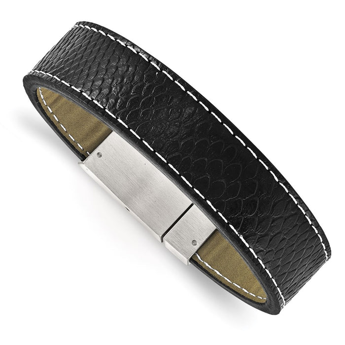 Chisel Brand Jewelry, Stainless Steel Brushed Black Leather Men's Bracelet