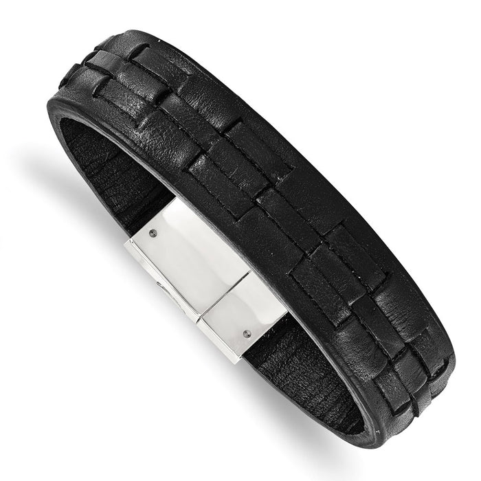 Chisel Brand Jewelry, Stainless Steel Polished Black Leather Men's Bracelet