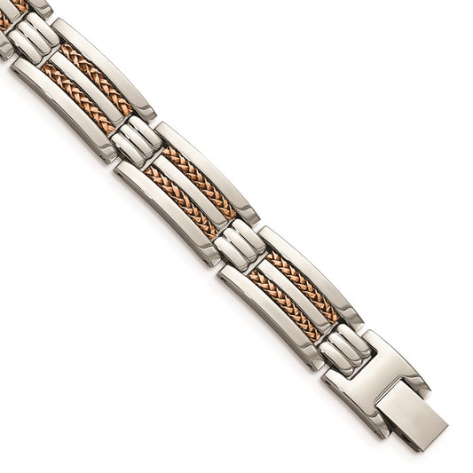 Chisel Brand Jewelry, Stainless Steel Polished Rose IP-Plated Men's Bracelet