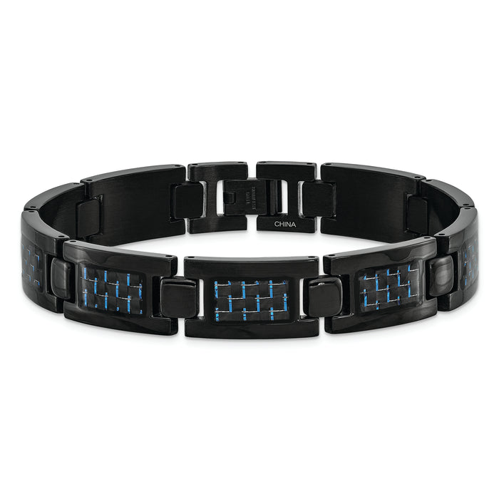 Chisel Brand Jewelry, Stainless Steel Polished Black IP-plated with Blue Carbon Fiber Inlay Men's Bracelet