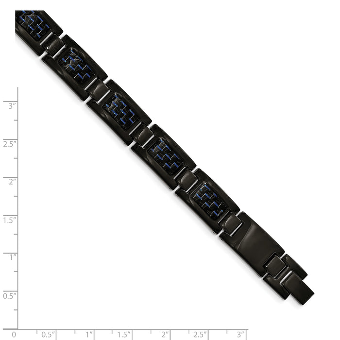 Chisel Brand Jewelry, Stainless Steel Polished Black IP-plated with Blue Carbon Fiber Inlay Men's Bracelet