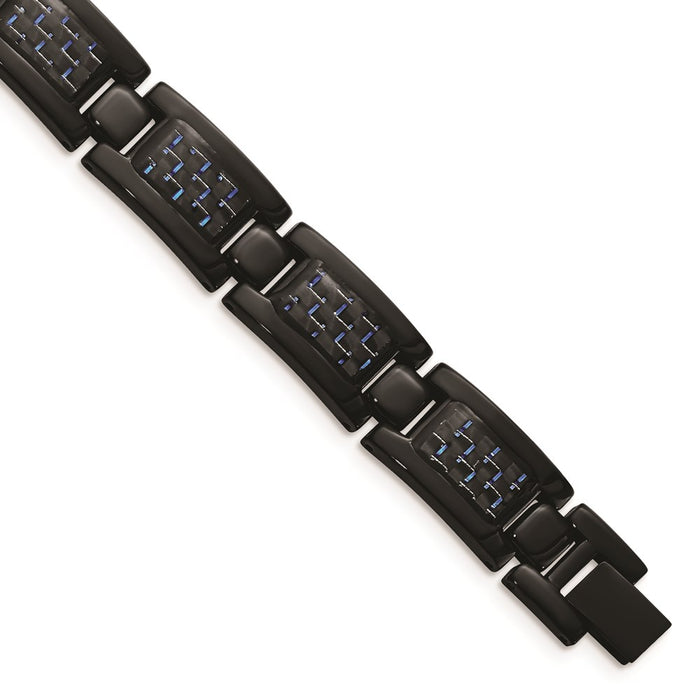 Chisel Brand Jewelry, Stainless Steel Polished Black IP-plated with Blue Carbon Fiber Inlay Men's Bracelet