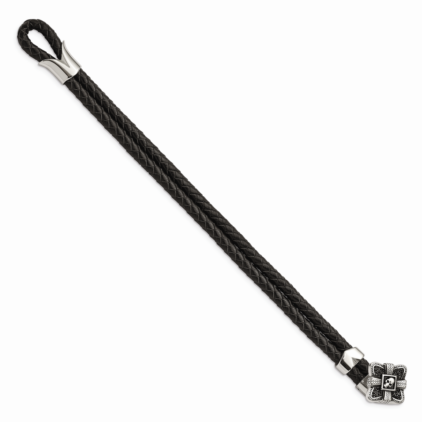 Chisel Brand Jewelry, Stainless Steel Polished and Antiqued Leather Bracelet