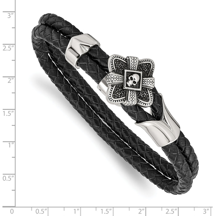 Chisel Brand Jewelry, Stainless Steel Polished and Antiqued Leather Bracelet