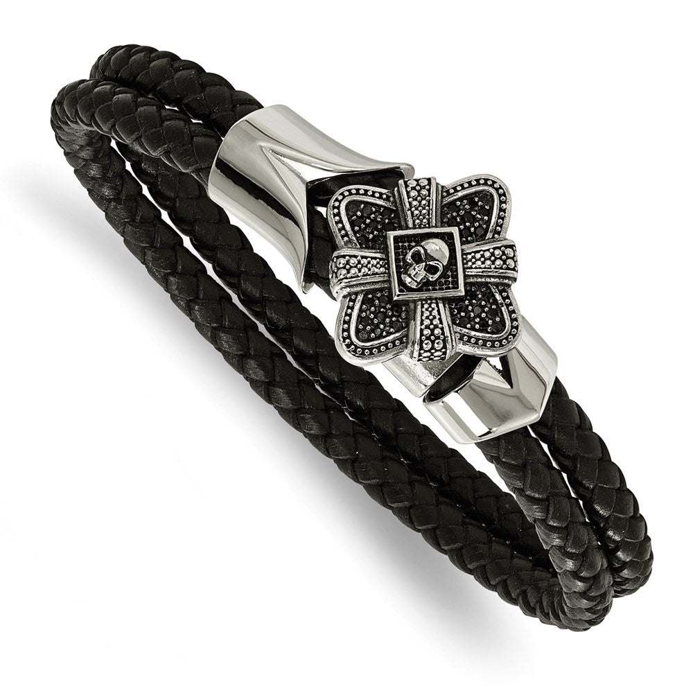 Chisel Brand Jewelry, Stainless Steel Polished and Antiqued Leather Bracelet