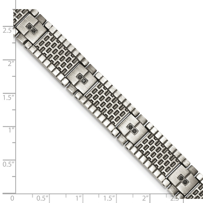 Chisel Brand Jewelry, Stainless Steel Antiqued Brushed CZ Men's Bracelet