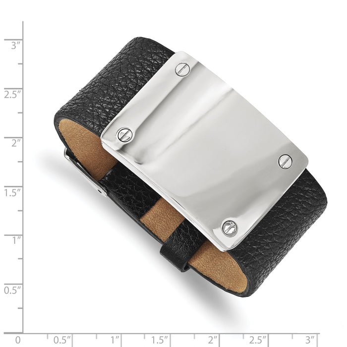 Chisel Brand Jewelry, Stainless Steel Polished Leather Men's Bracelet