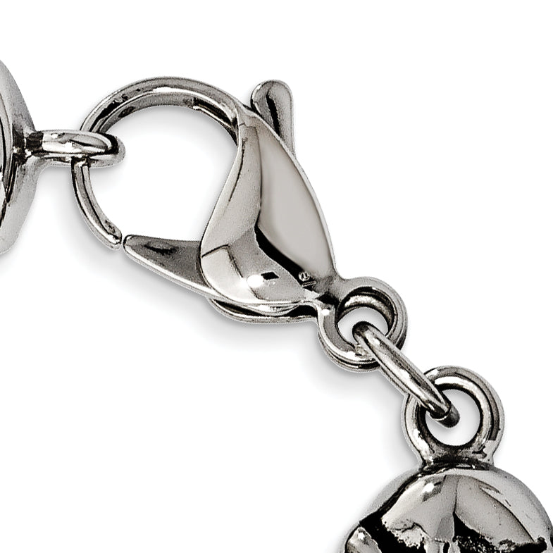 Chisel Brand Jewelry, Stainless Steel Polished Antiqued Leather Skull Men's Bracelet