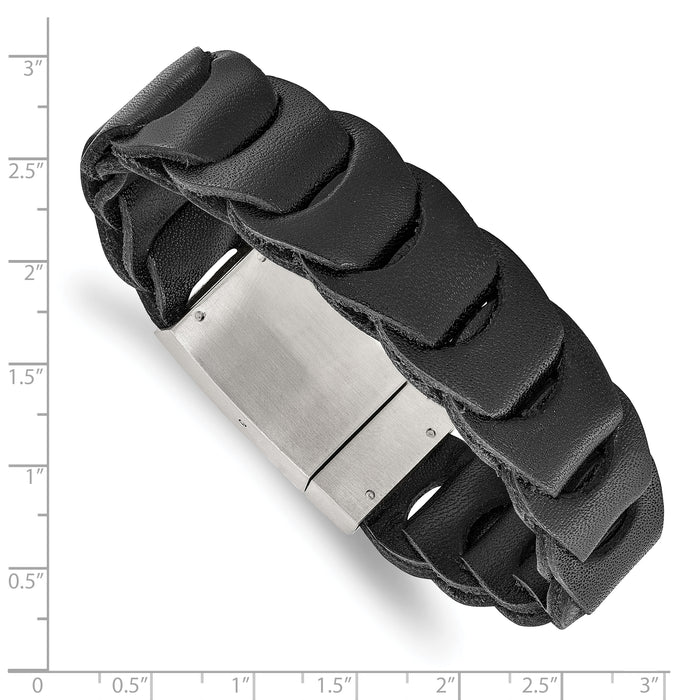 Chisel Brand Jewelry, Stainless Steel Brushed Black Leather Men's Bracelet