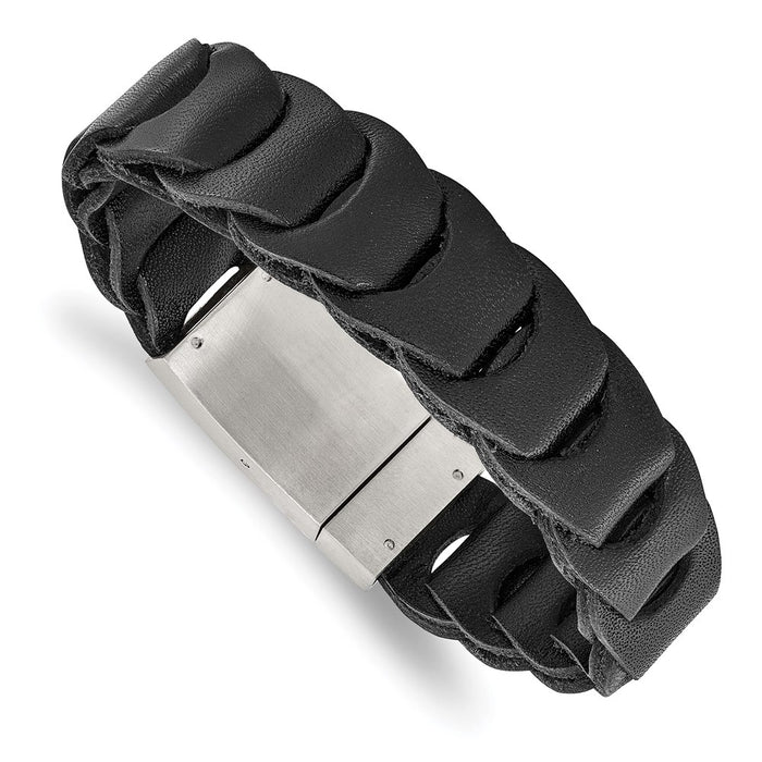 Chisel Brand Jewelry, Stainless Steel Brushed Black Leather Men's Bracelet