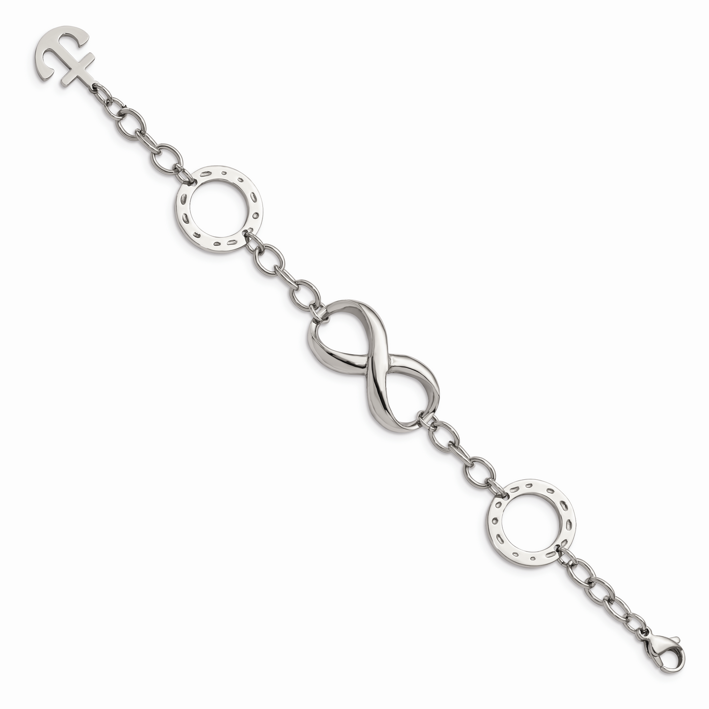 Chisel Brand Jewelry, Stainless Steel Nautical Polished Infinity Symbol and Anchor 7in. Bracelet