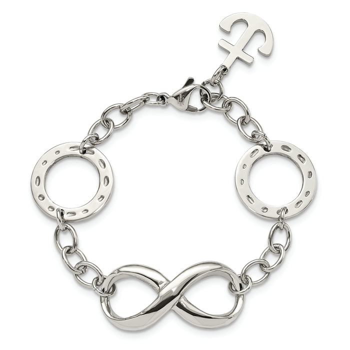 Chisel Brand Jewelry, Stainless Steel Nautical Polished Infinity Symbol and Anchor 7in. Bracelet