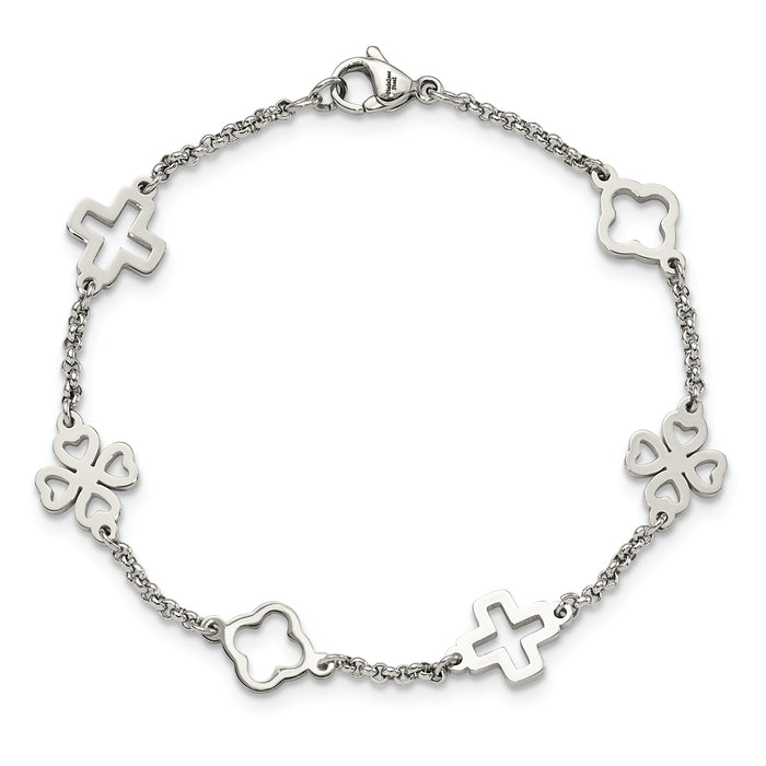 Chisel Brand Jewelry, Stainless Steel Cross & Clovers Bracelet