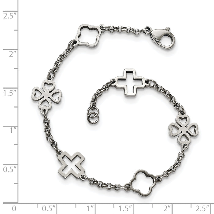 Chisel Brand Jewelry, Stainless Steel Cross & Clovers Bracelet