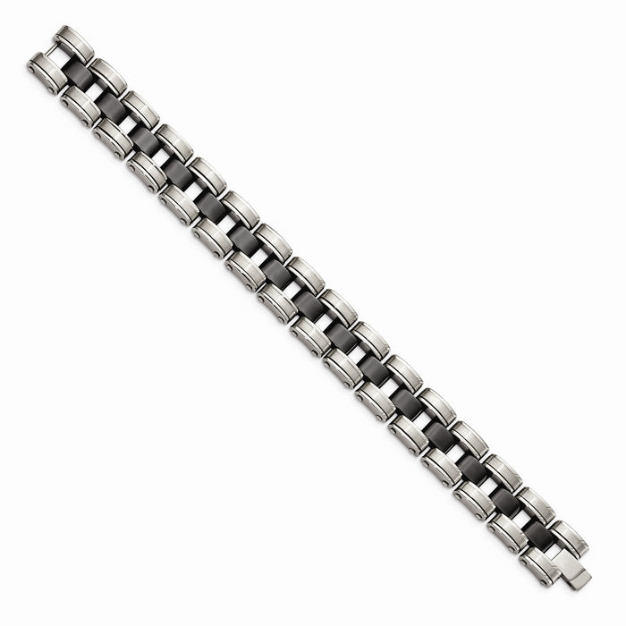 Chisel Brand Jewelry, Stainless Steel Brushed & Polished with Black Ceramic Link Men's Bracelet