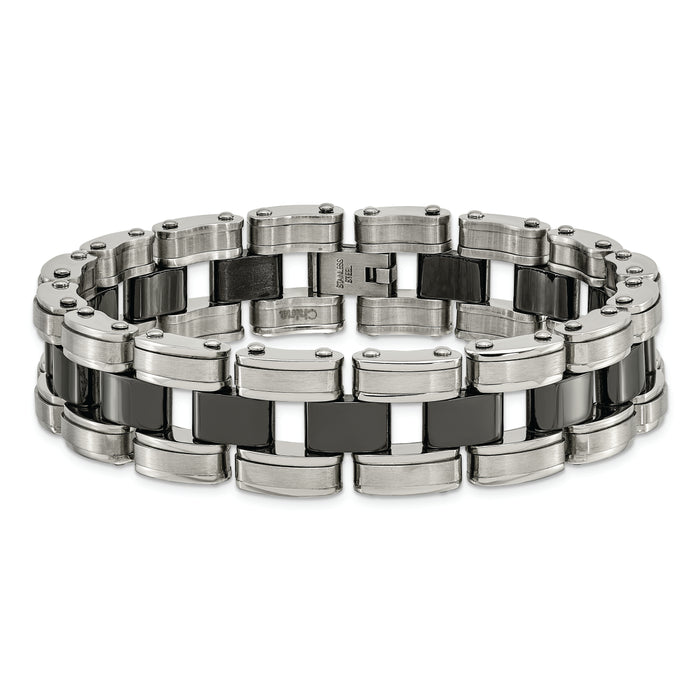 Chisel Brand Jewelry, Stainless Steel Brushed & Polished with Black Ceramic Link Men's Bracelet