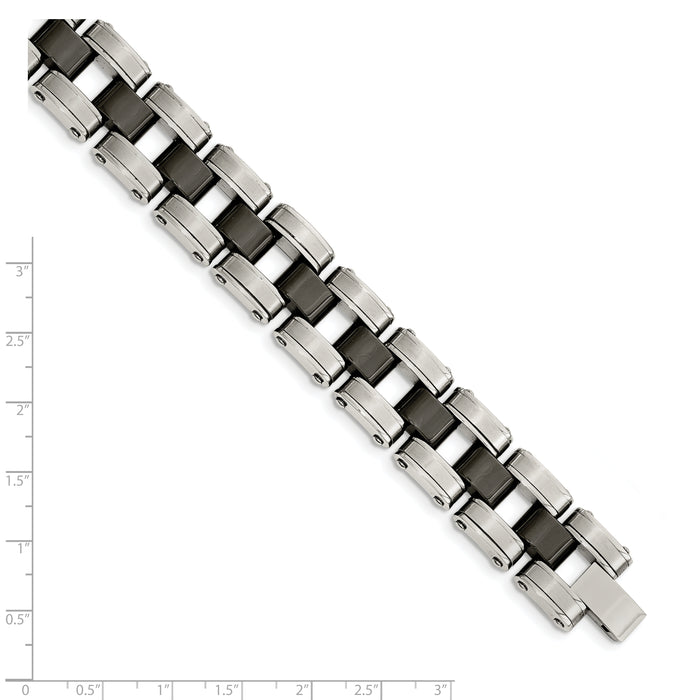 Chisel Brand Jewelry, Stainless Steel Brushed & Polished with Black Ceramic Link Men's Bracelet