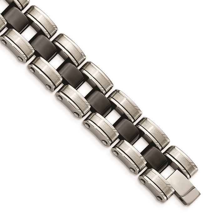 Chisel Brand Jewelry, Stainless Steel Brushed & Polished with Black Ceramic Link Men's Bracelet