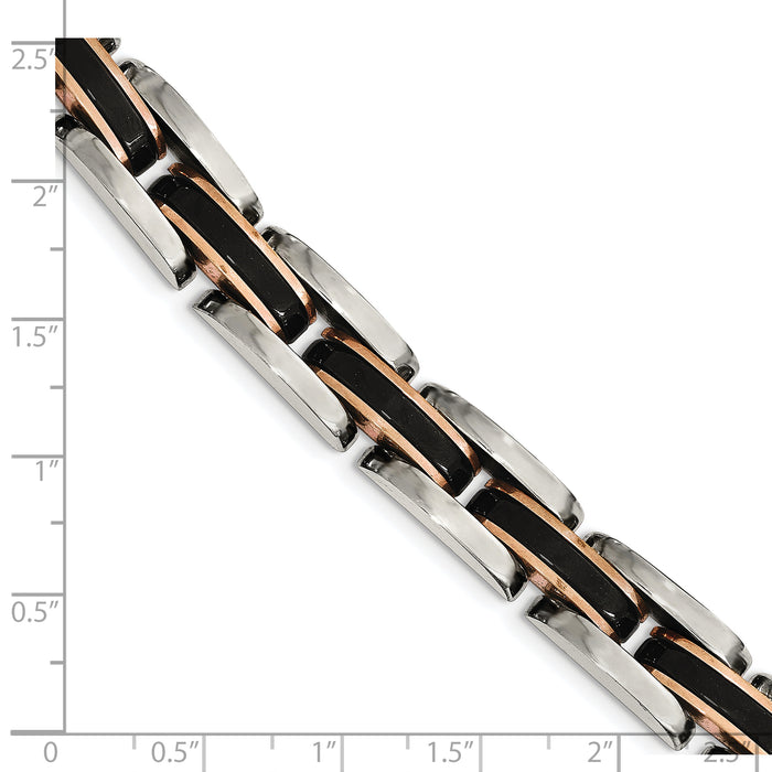 Chisel Brand Jewelry, Stainless Steel Polished with Black & Rose IP-plated 8.5in Link Men's Bracelet