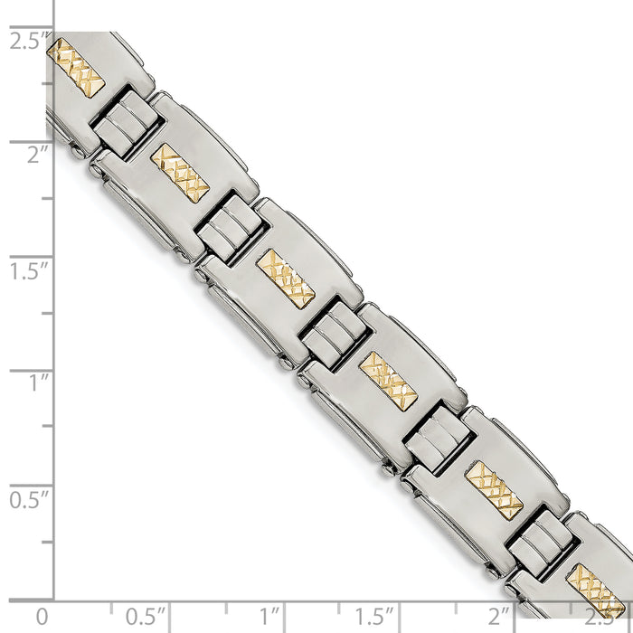 Chisel Brand Jewelry, Stainless Steel Polished with 14k Gold D/C Link Men's Bracelet