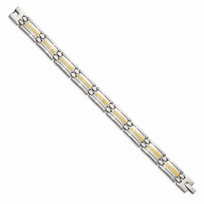 Chisel Brand Jewelry, Stainless Steel Polished with 14k Gold Link Men's Bracelet