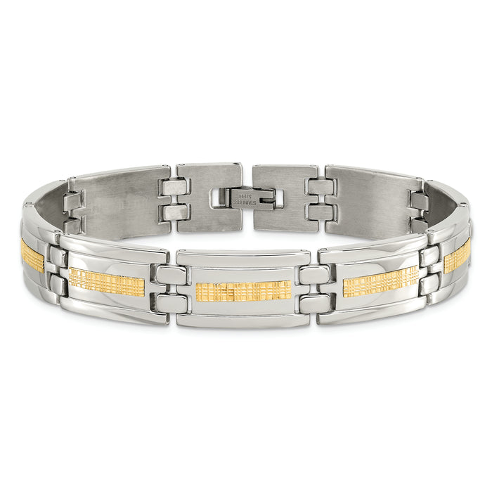 Chisel Brand Jewelry, Stainless Steel Polished with 14k Gold Link Men's Bracelet