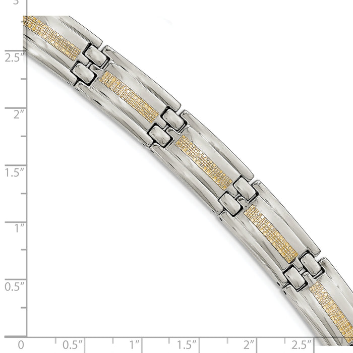 Chisel Brand Jewelry, Stainless Steel Polished with 14k Gold Link Men's Bracelet