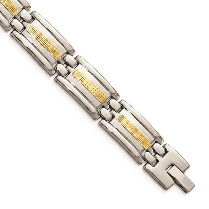 Chisel Brand Jewelry, Stainless Steel Polished with 14k Gold Link Men's Bracelet