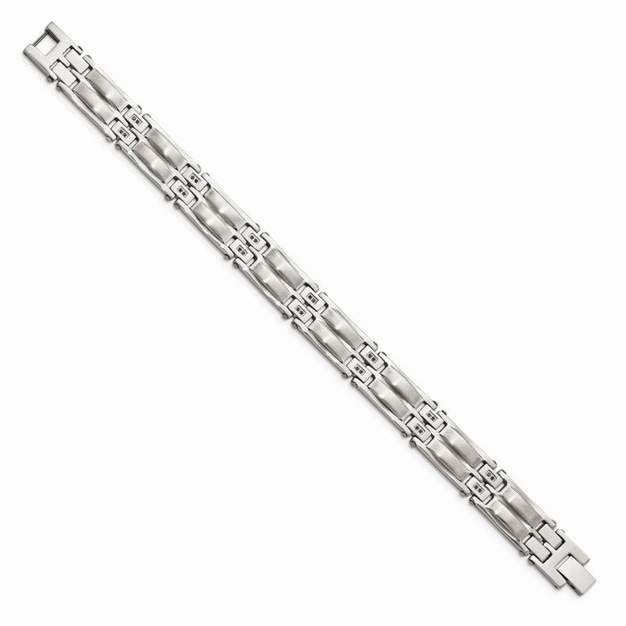 Chisel Brand Jewelry, Stainless Steel Satin & Polished with Black CZ Link Men's Bracelet