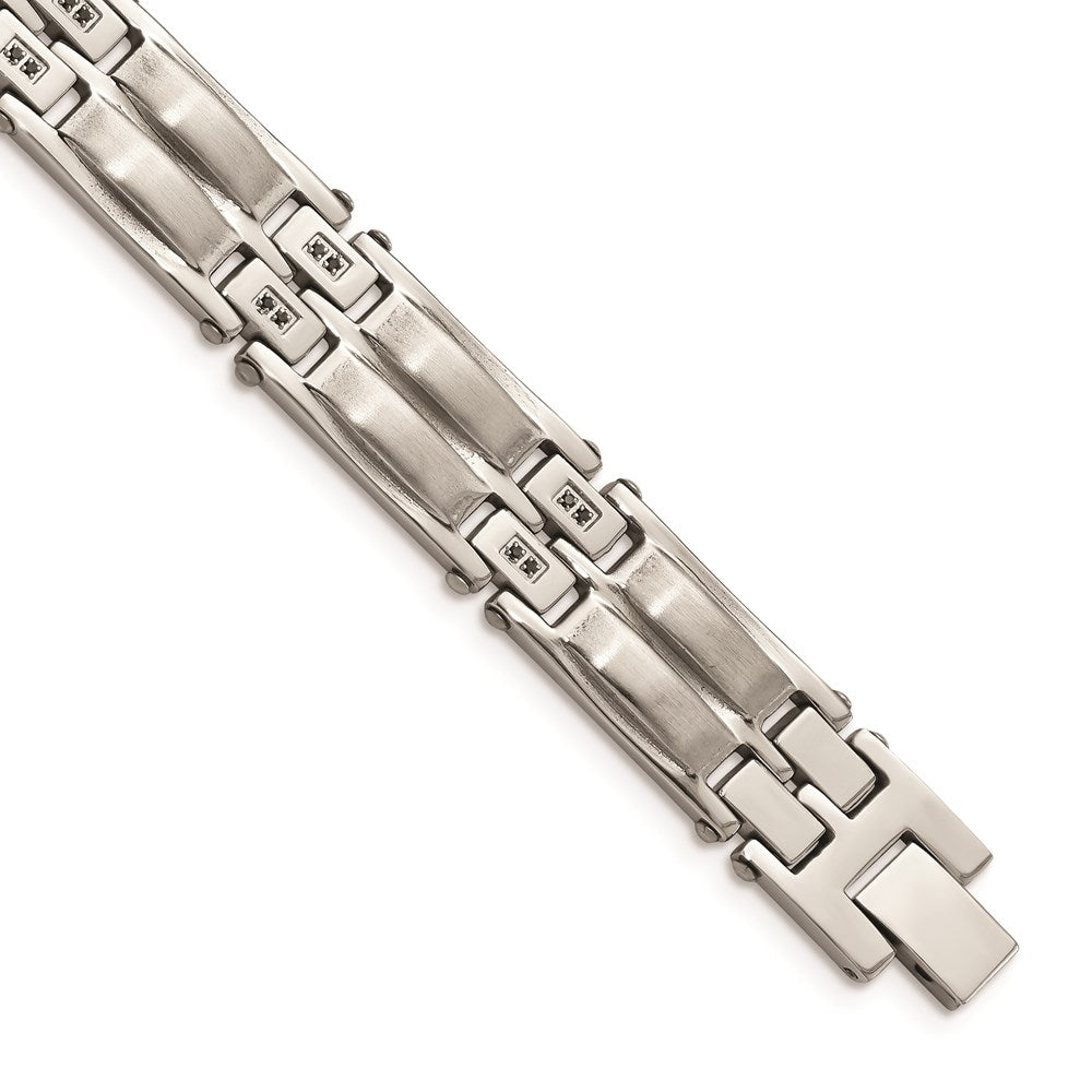 Chisel Brand Jewelry, Stainless Steel Satin & Polished with Black CZ Link Men's Bracelet