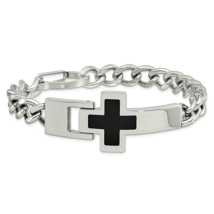 Chisel Brand Jewelry, Stainless Steel Enameled Cross 9.25in Bracelet