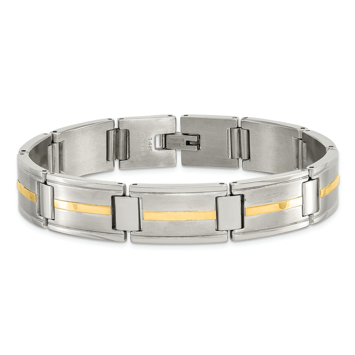 Chisel Brand Jewelry, Stainless Steel Polished & Brushed with 14k Gold Link Men's Bracelet