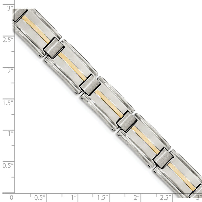 Chisel Brand Jewelry, Stainless Steel Polished & Brushed with 14k Gold Link Men's Bracelet