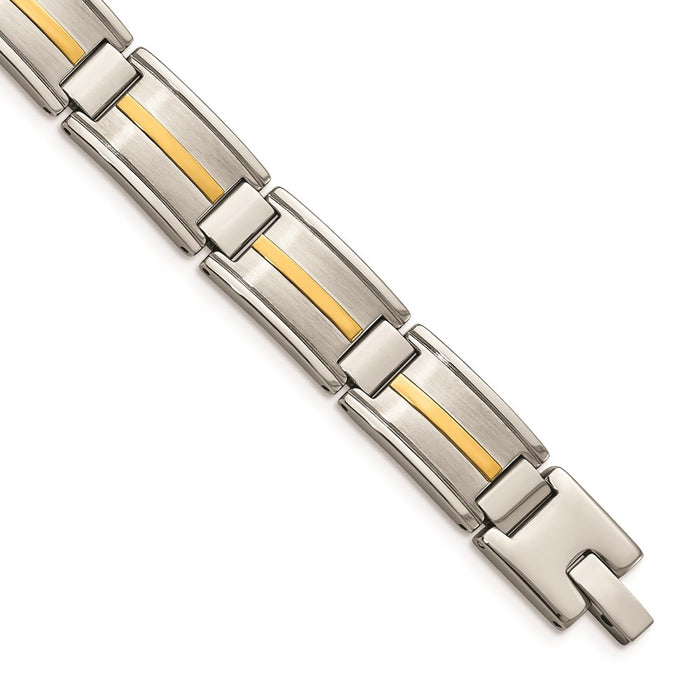 Chisel Brand Jewelry, Stainless Steel Polished & Brushed with 14k Gold Link Men's Bracelet