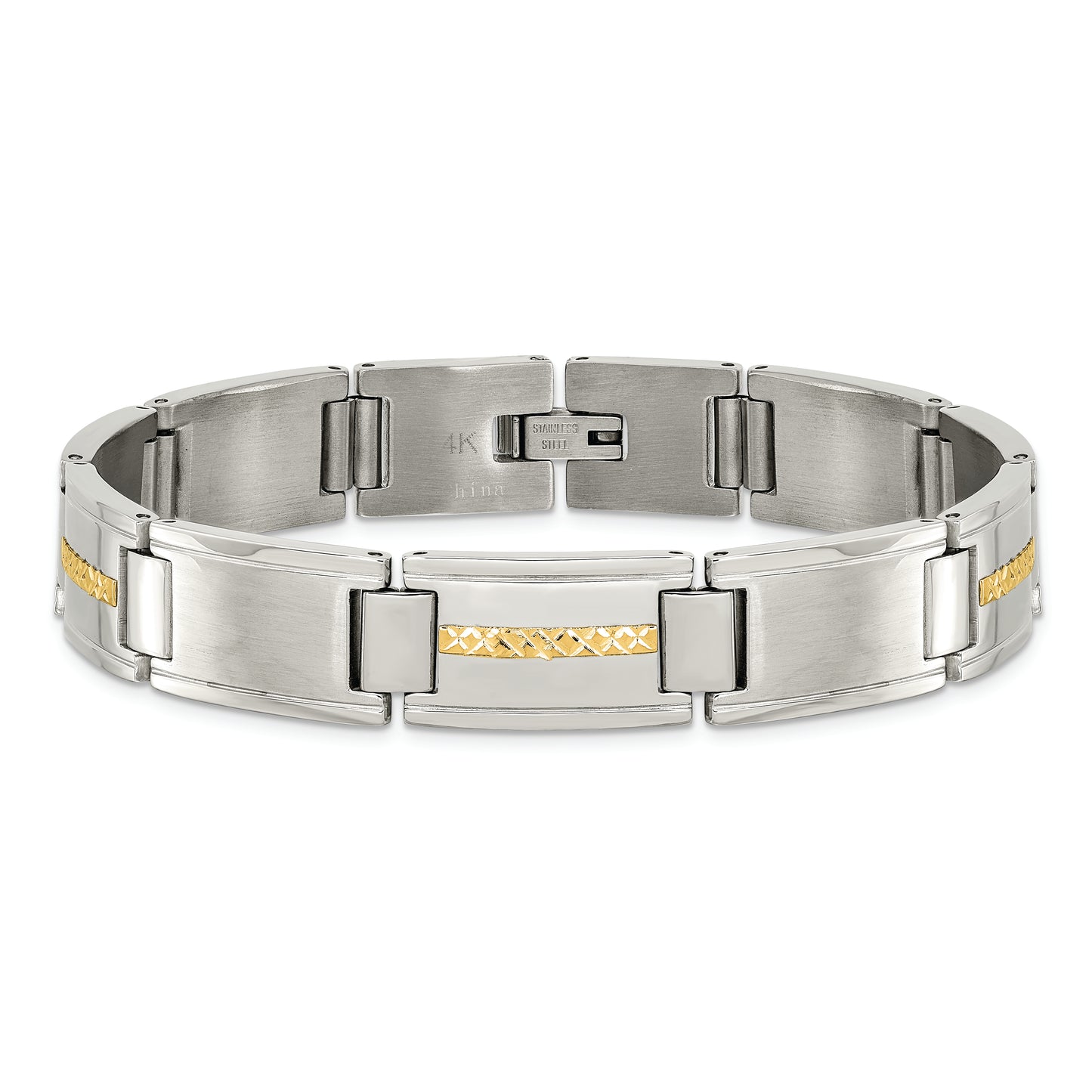 Chisel Brand Jewelry, Stainless Steel Polished & Brushed with 14k Gold Link Men's Bracelet