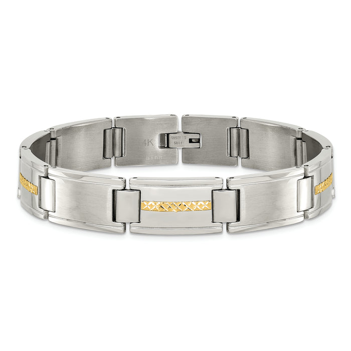 Chisel Brand Jewelry, Stainless Steel Polished & Brushed with 14k Gold Link Men's Bracelet