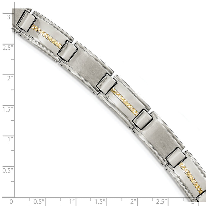 Chisel Brand Jewelry, Stainless Steel Polished & Brushed with 14k Gold Link Men's Bracelet