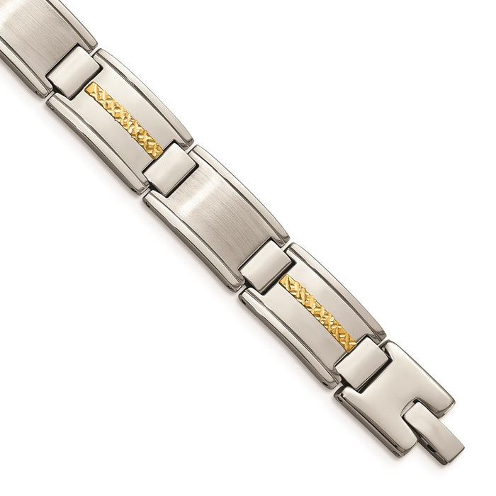 Chisel Brand Jewelry, Stainless Steel Polished & Brushed with 14k Gold Link Men's Bracelet