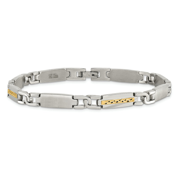 Chisel Brand Jewelry, Stainless Steel Polished & Brushed with 14k Fancy Link 8.75in Men's Bracelet