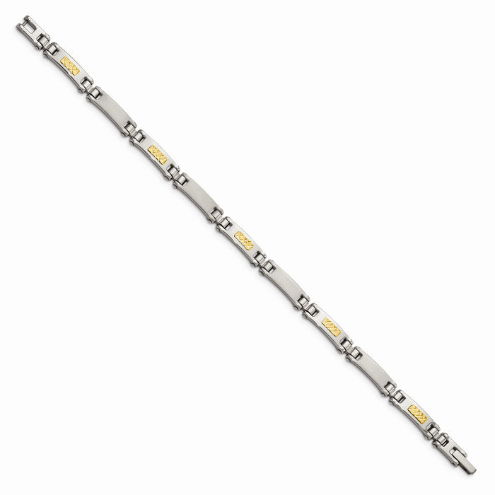 Chisel Brand Jewelry, Stainless Steel with 14k Polished & Brushed Link Men's Bracelet