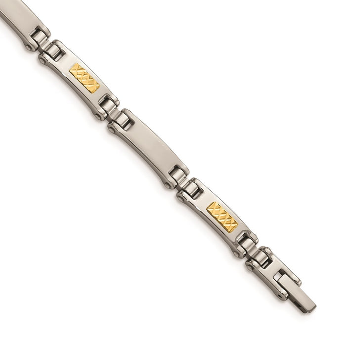 Chisel Brand Jewelry, Stainless Steel with 14k Polished & Brushed Link Men's Bracelet